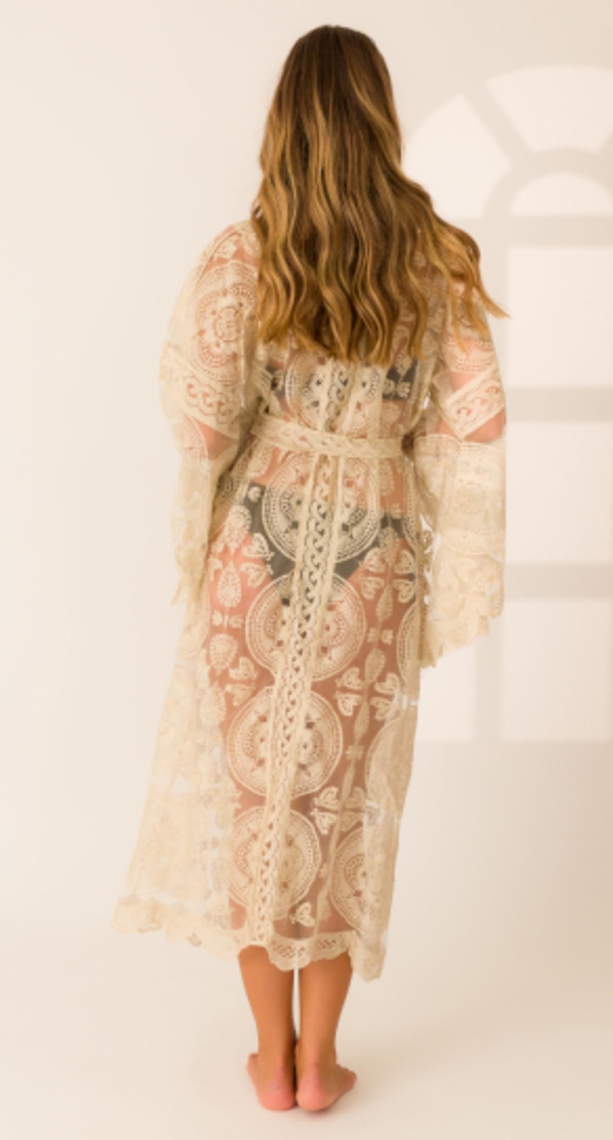 Miro Boho Chic Kimono Ibiza Caftan Long Taille Unique Large Dentelle Coton Qualité Supérieure Robe de Plage Femme Strandkleid Damen Copricostume Kaftan Damen