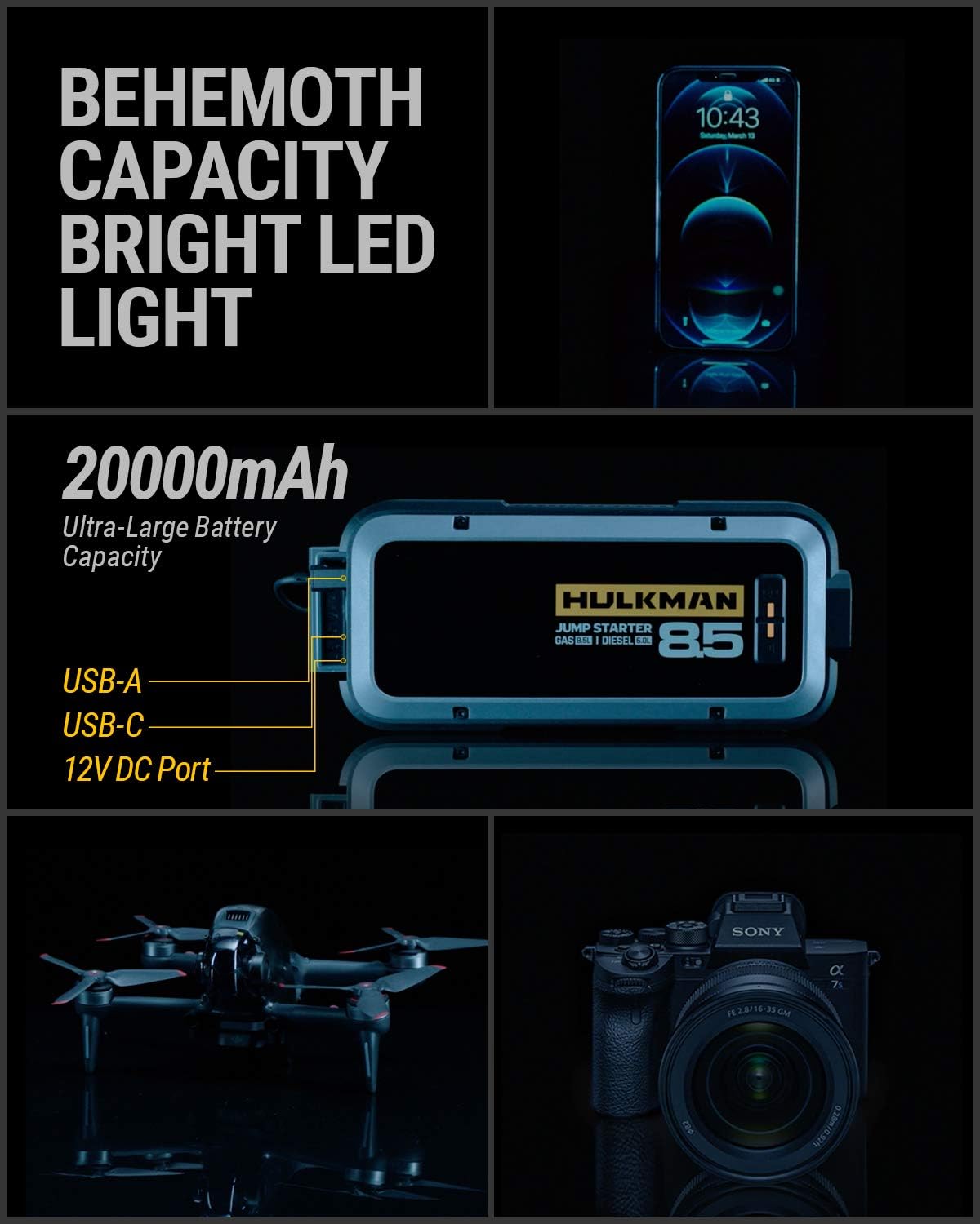 Buy HULKMAN Alpha85S Jump Starter 2000 Amp 20000mAh Car Starter with