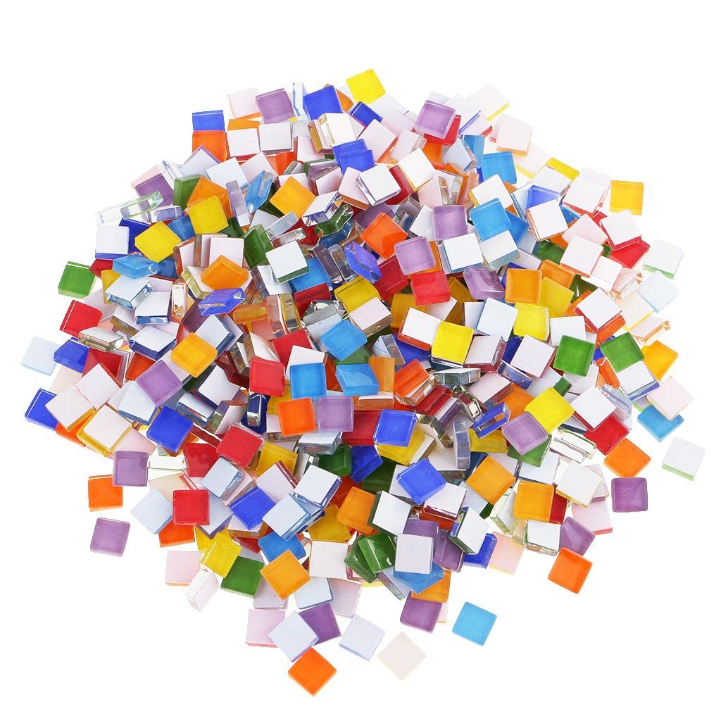 Neaxgeandx Multi-Color 390 Pieces Assorted Color Square Glass Mosaic Tiles For Diy Crafts Supplies