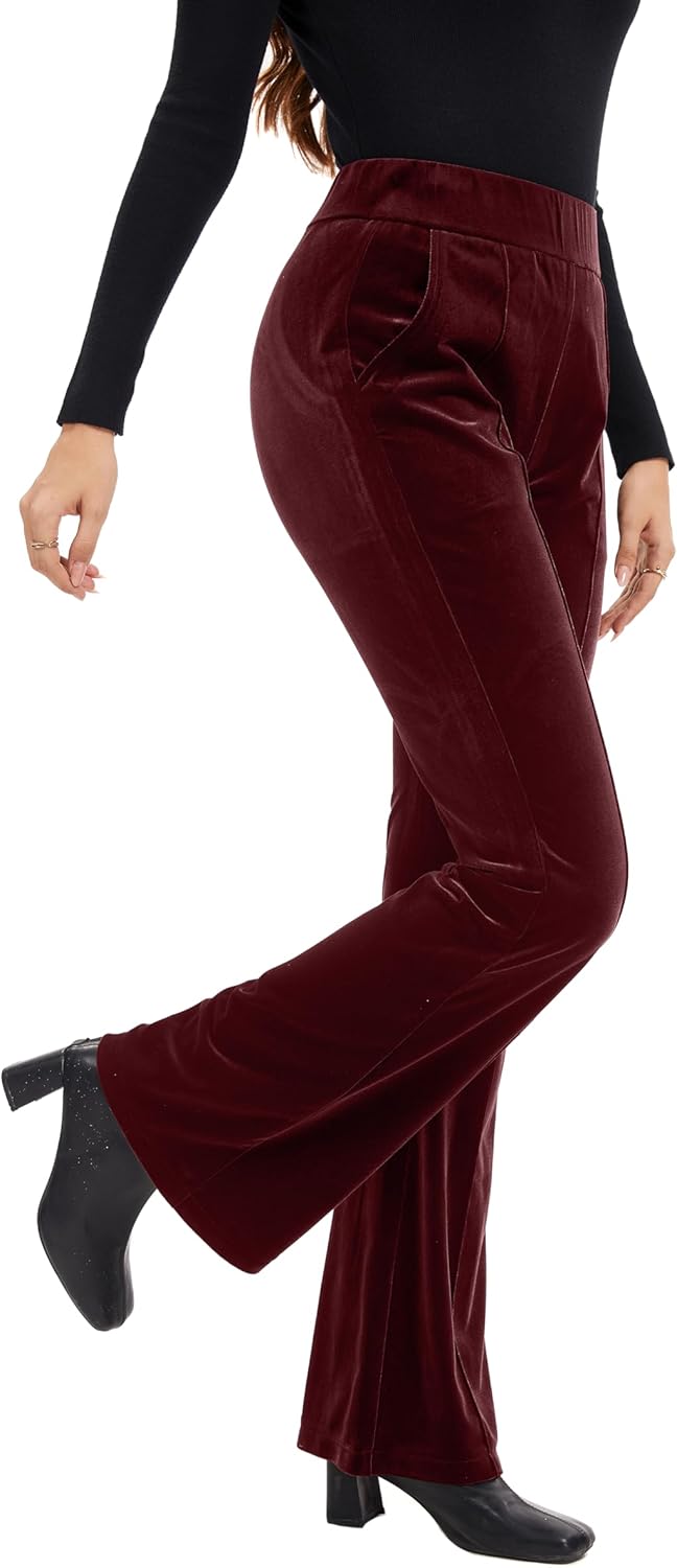 FUNYYZO Women's Velvet Flared Pants Elastic Waist Pull On Long Pants Trousers 2026 Bell Bottom Casual Streetwear Trousers - Image 3
