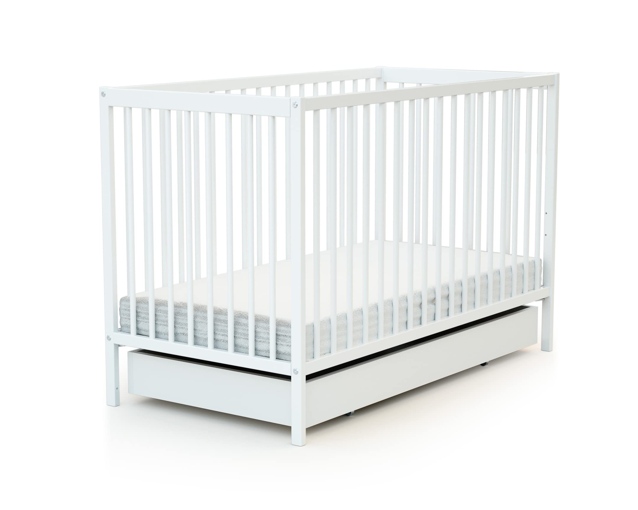 AT4 - ESSENTIEL Cajón de Cama Blanco | Para cuna 60x120 cm | Cajón universal de madera | Cajón con 4 ruedas | Altura 15cm | Almacenamiento práctico y discreto | Ahorro de espacio