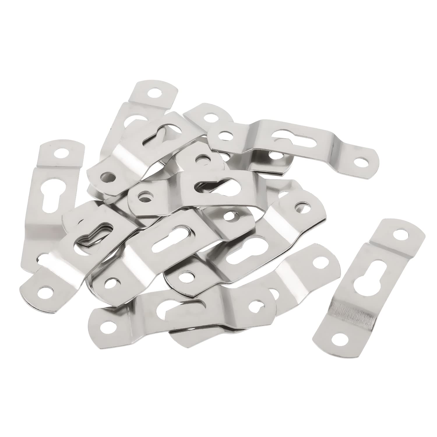MroMax 20PCS Keyhole Hanging Plate 1.93" x 0.51" Single Hole Hook for Hanging Paintings Artwork Picture Frame Hook Photos White Tone