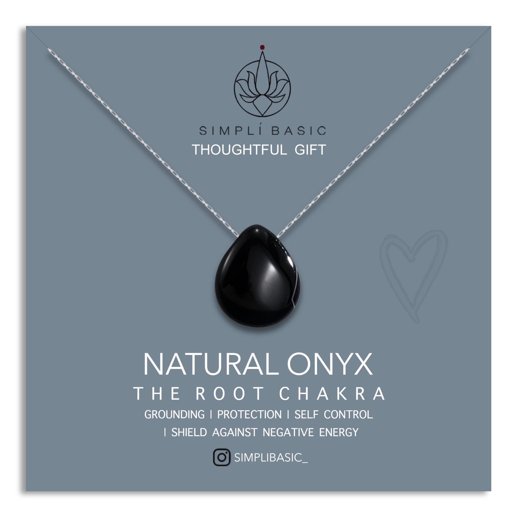 SIMPLÍ BASIC ORĀ Silver Floating Black Onyx Pendant Necklace/Silver Jewellery for Women/Natural Healing Stone Charm/Presented in Gift Box