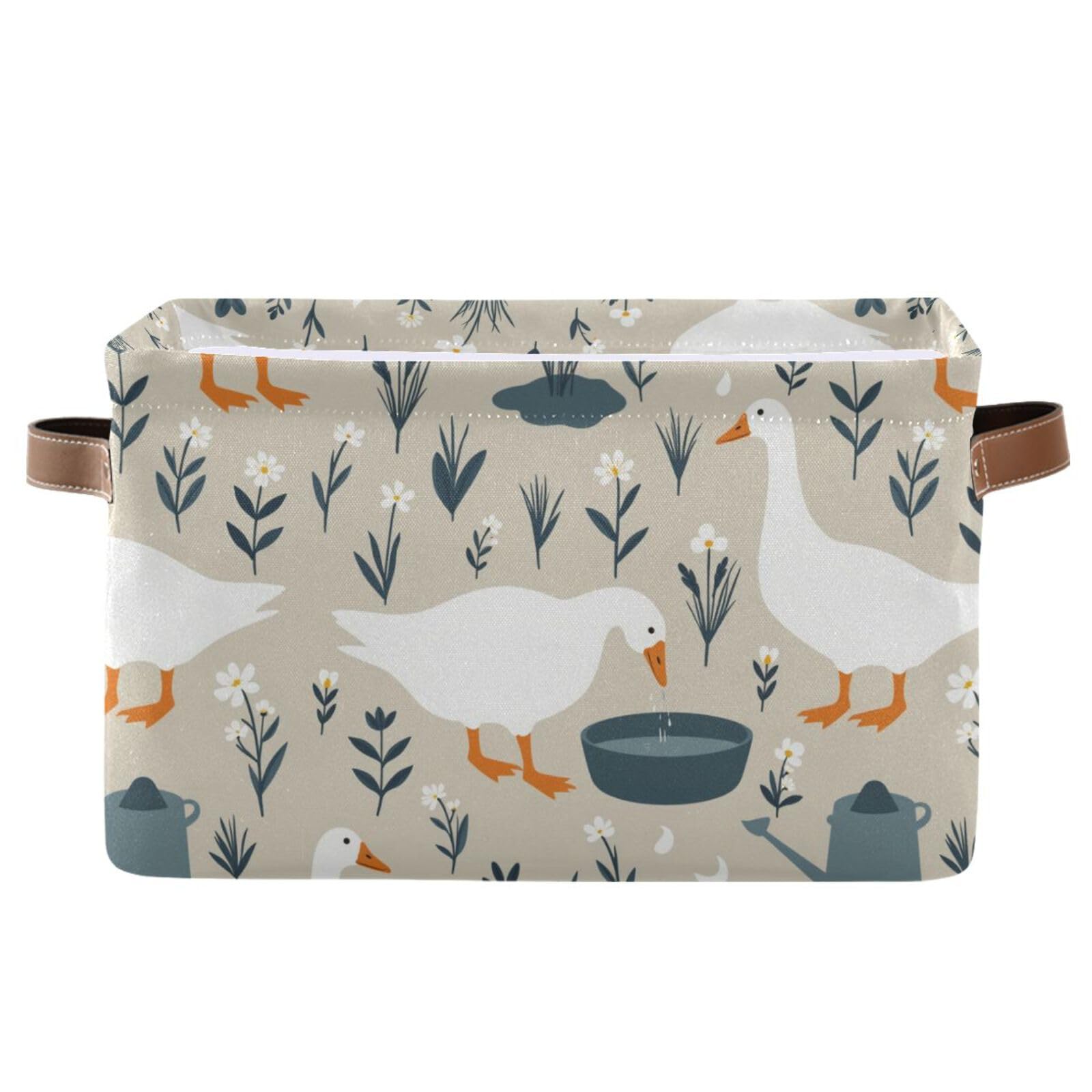 Aslsiy Storage Basket Cute Goose Nursery Bins Doodle Flowers Baby Box Canvas Clothes Shelf Basket Laundry Hamper Gift Baskets for Home Closet 1 Pcs