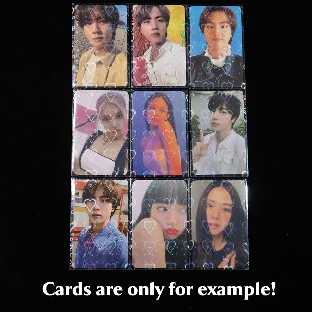 100 PCS Top Loading Sweet Heart Shaped Holographic Card Sleeves, Cute Foil Holo Shinny Card Protector for Kpop/Photocards/Idol/TCG/CCG Standard Sized/Japanese Sized Cards Cover (58x89mm)
