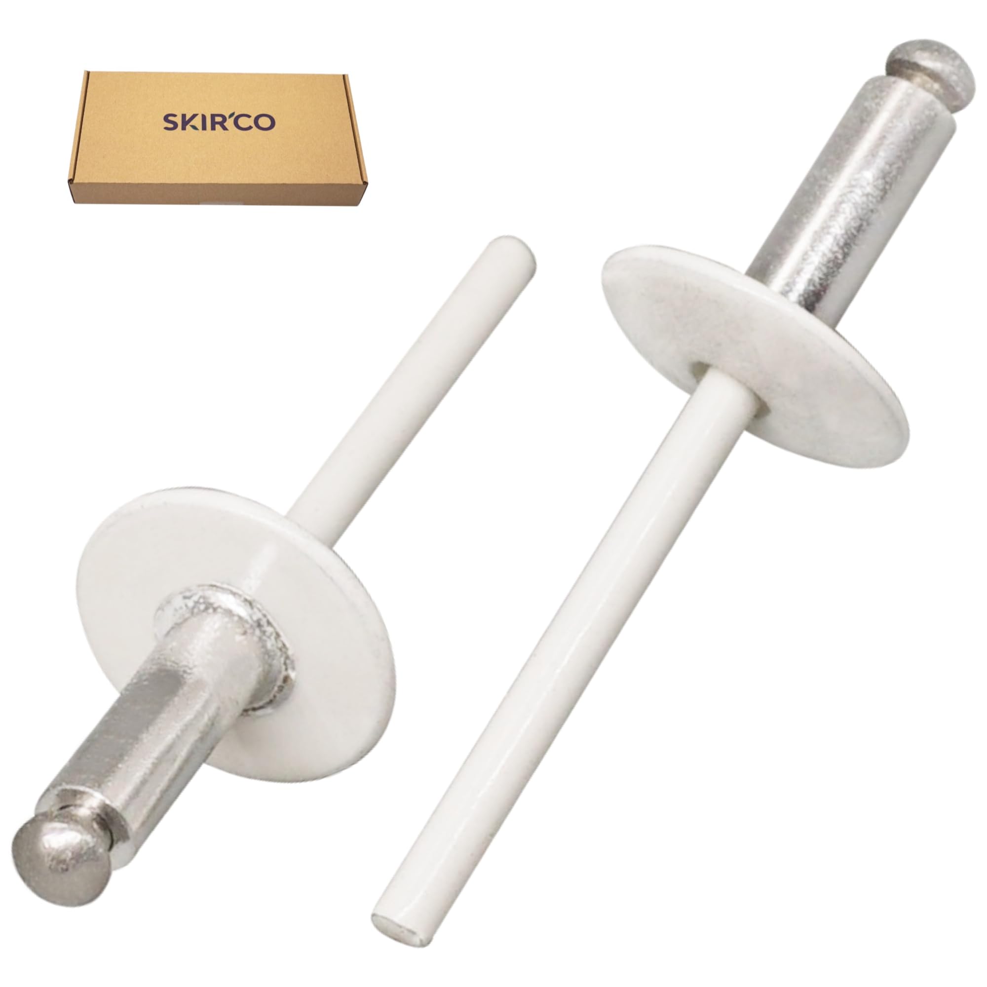 SKIR'CO (100 pcs) Lot de rivets aveugles en aluminium à grande bride 4,8 x 16 mm, mandrin en acier inoxydable, RAL 9010 Blanc pur