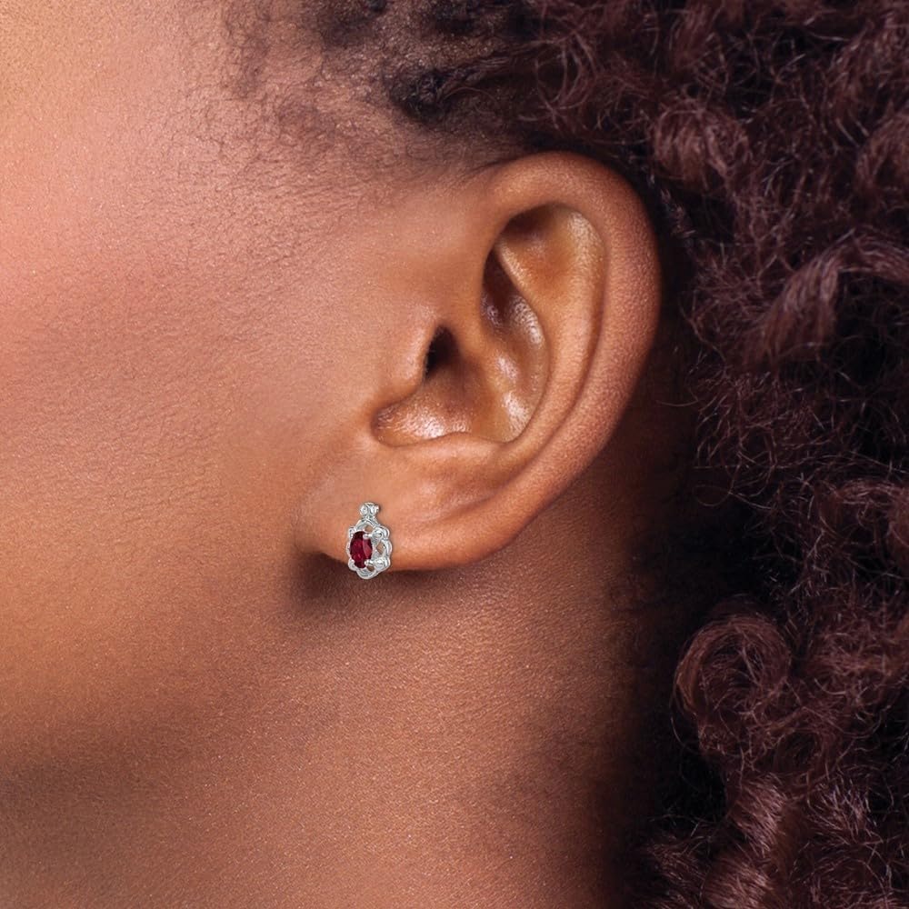 Diamond2Deal Sterling Silver Rhodium-plated Gemstone and Diamond Stud Earrings Fine Jewelry for Women