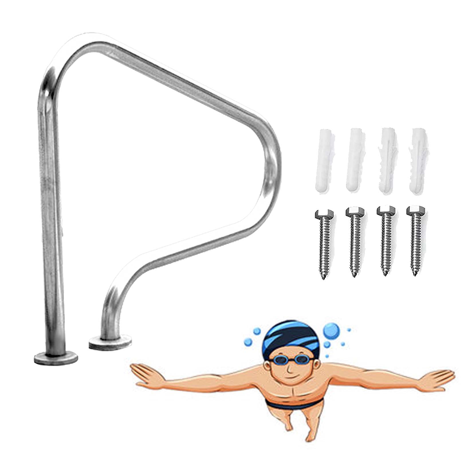 Klzuopt Swimming Pool Safety Hand Rail Swimming Pool Stair Handrail With Curved Design And Mounting Kit For Secure Pool Access