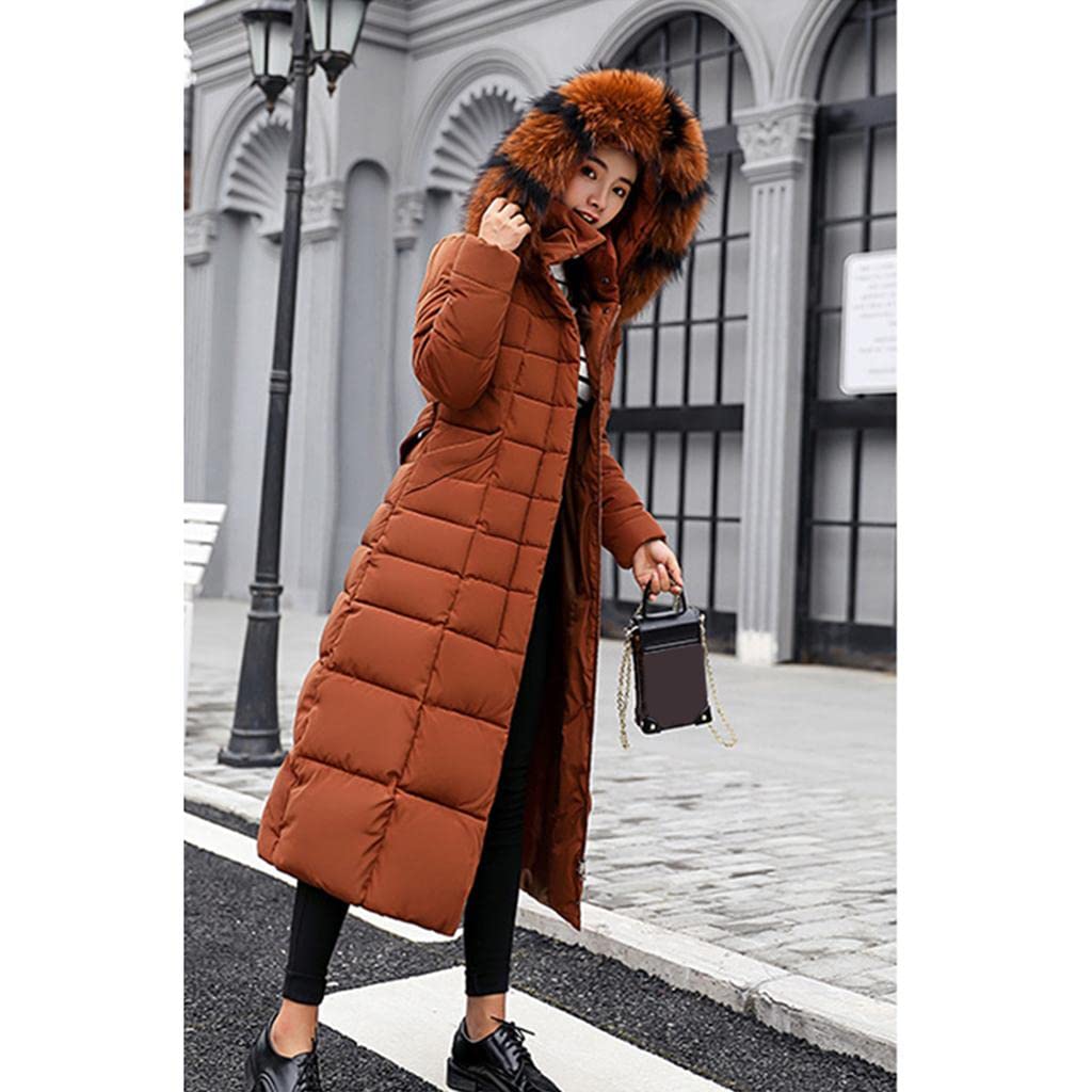 CALANDIS Faux Fur Hooded Long Down Puffer Womens Coat Zipper Quilted Jacket Brown XL | Coats & Jackets | Clothing Shoes & Accessories | Womens Clothing-image-10