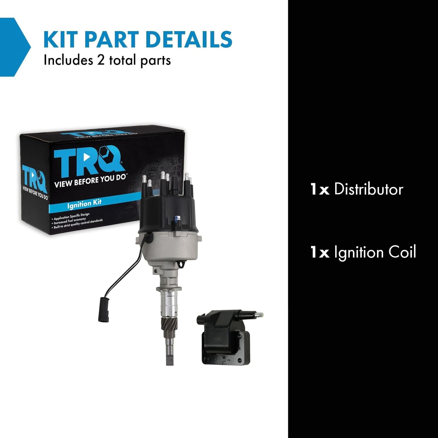 TRQ Ignition Coil Kit 2 Piece Distributor Compatible with 1994-1997 Jeep Cherokee 1994-1997 Grand Cherokee 1994-1997 Wrangler