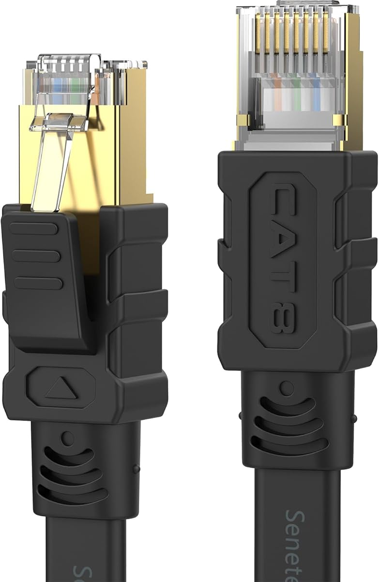 Senetem Cat 8 Ethernet Cable 100FT, High Speed 40Gbps 2000Mhz Flat Internet Network Patch Cord, RJ45 Shielded Outdoor&Indoor LAN Cable, Compatible for Gaming, PC, PS5/4/3, Xbox, Modem, Router