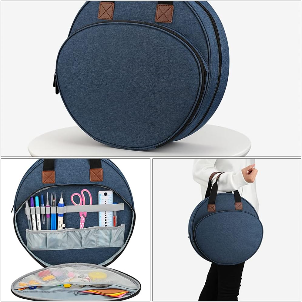 EXCEART Embroidery Tool Kit Storage Bag Large Capacity Tote for Embroidery Supplies Organizer with Multiple Elastic Slots and Zipper Pocket for Travel and Craft Projects 13.77X13.77X2.36 Inches