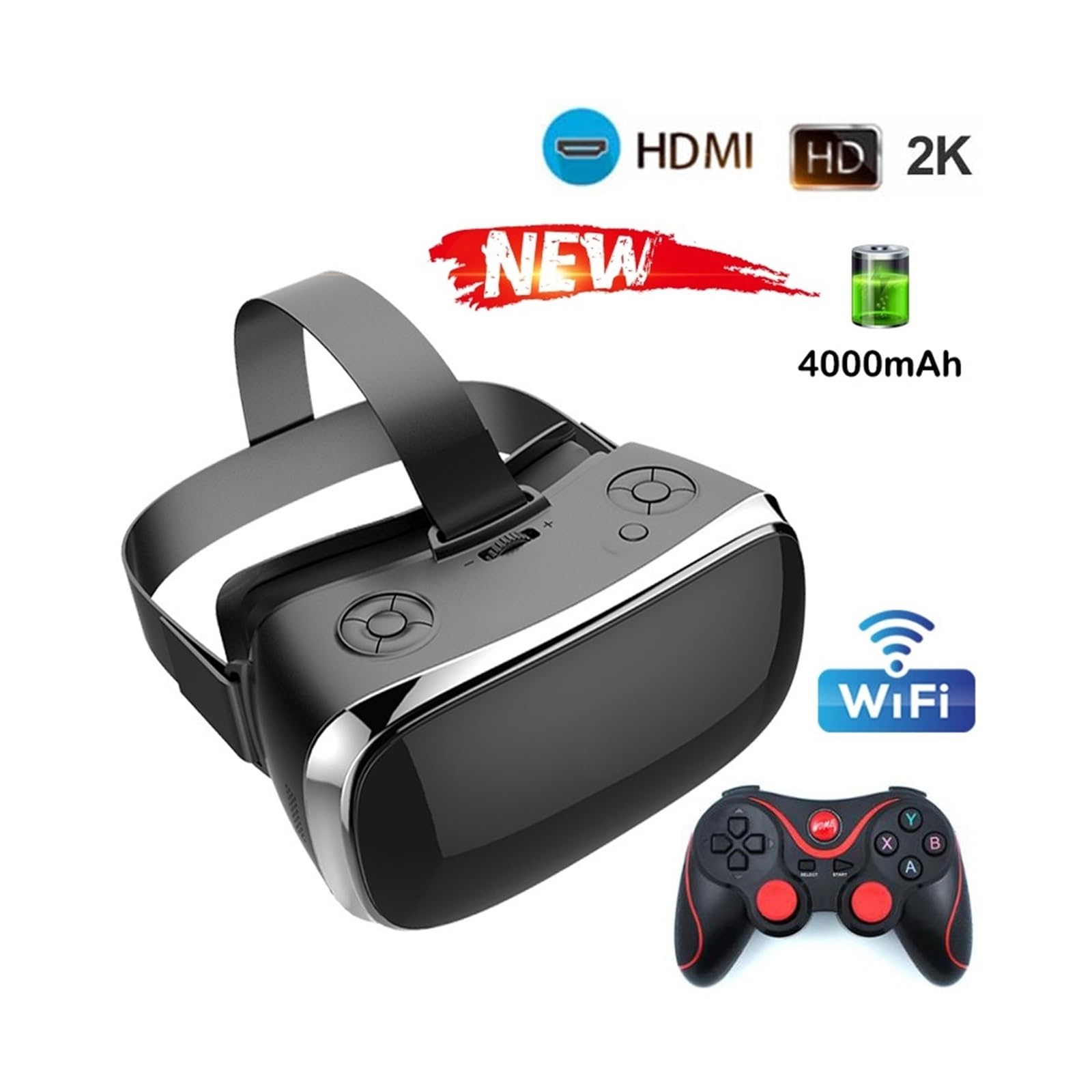 Gafas de Realidad Virtual V3 Todo en uno. Pantalla 2K de 5,5 Pulgadas, 3 GB/16 GB, procesador de Cuatro núcleos, Wi-Fi, batería de 4000 mAh. Compatibles con películas y Juegos 3D.(2K Black)