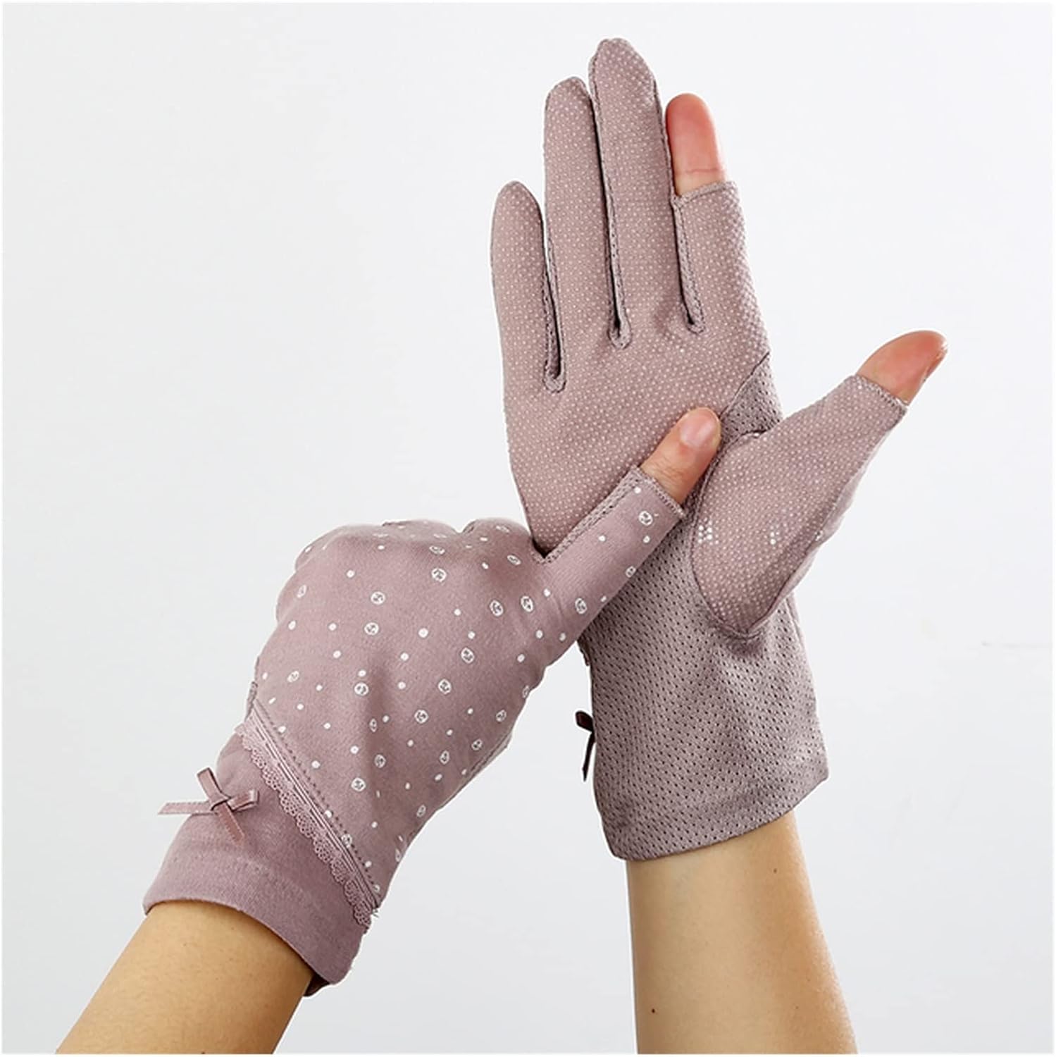 Women's Short Spring Cycling Half Finger Thin Cotton Sun Protection Sunscreen Driving Gloves