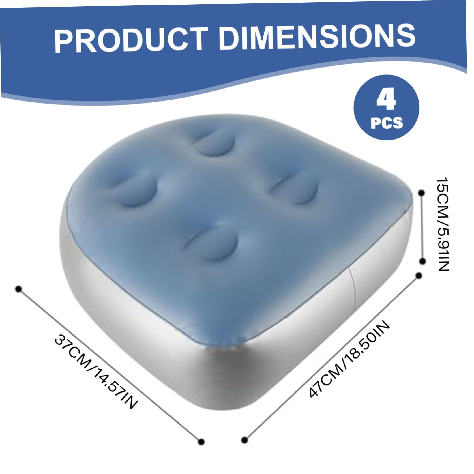 4 pièces 18, 5x14, 6x5, 9 pouces siège d'appoint, sièges de bain à remous gonflables confortables antidérapants en PVC rehausseur gonflable étanche pour piscine maison spa, bleu, sièges de bain à remo