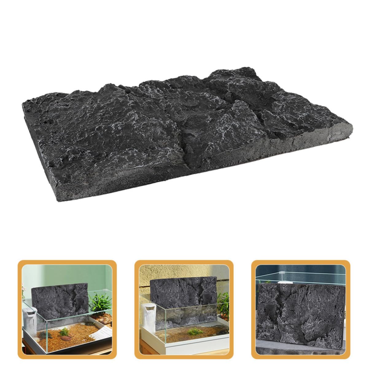 2 Piezas Fondo de Acuario 3D de Roca PU Negro para Tanque y Pared