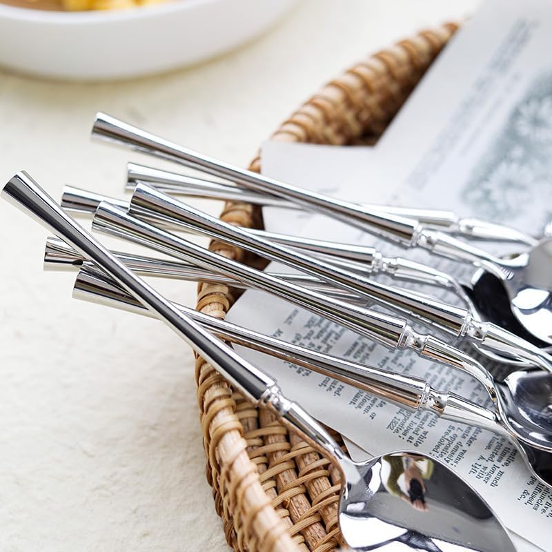 Silverware Flatware Set, 1/4/6/8 Pieces small waist restaurant household 304 stainless steel coffee spoon tea spoon tableware round spoon(6 Pieces)