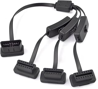 iKKEGOL OBD2 OBDII 1 to 3 Ultra Low Profile 16 Pin Male to Female Y Splitter Cord Diagnostic Extension Cable with Individu...