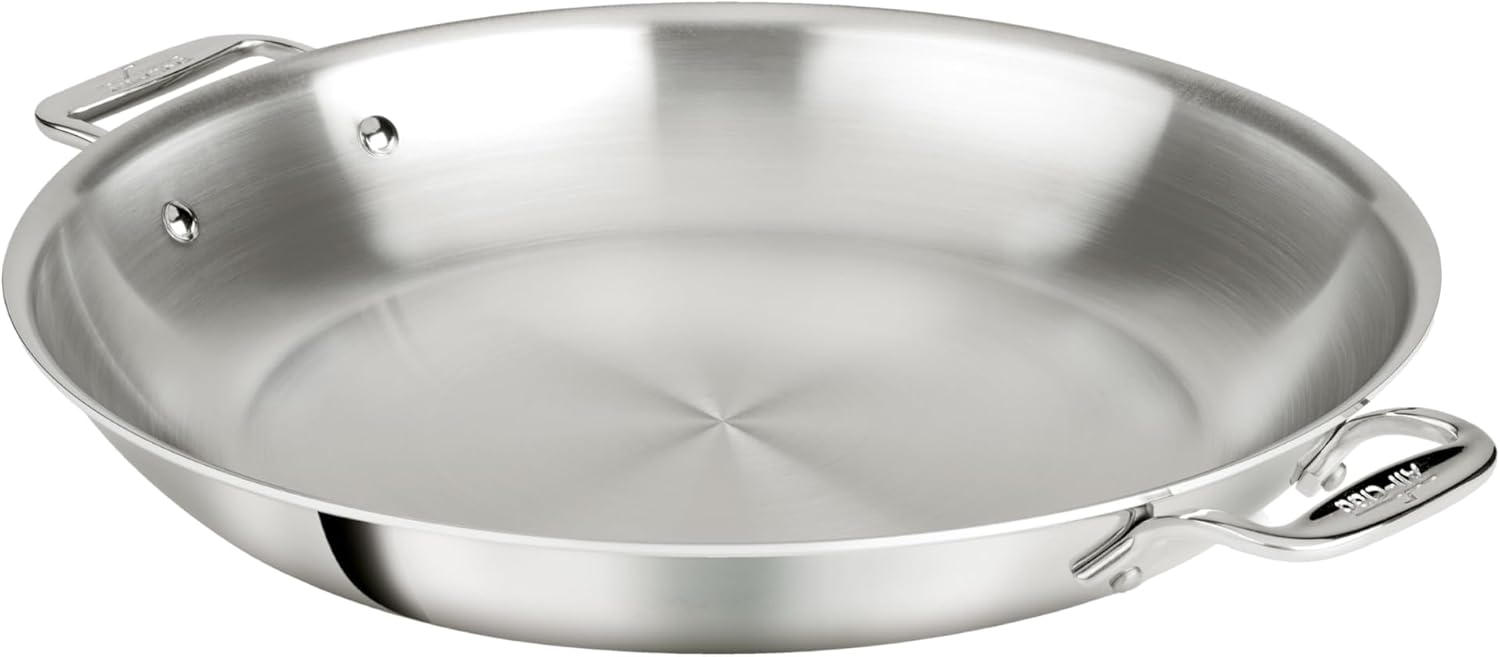 All-Clad D3® Stainless Steel 14 inch Paella Pan - Made in the USA- The Original Bonded Professional Cookware- Oven Safe & Induction Compatible
