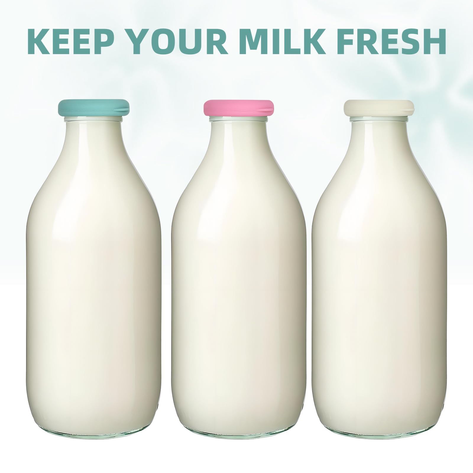 4 Pack Silicone Milk Bottle Tops - Reusable, Leakproof Lids For UK One Pint Glass Milk Bottles - View #2
