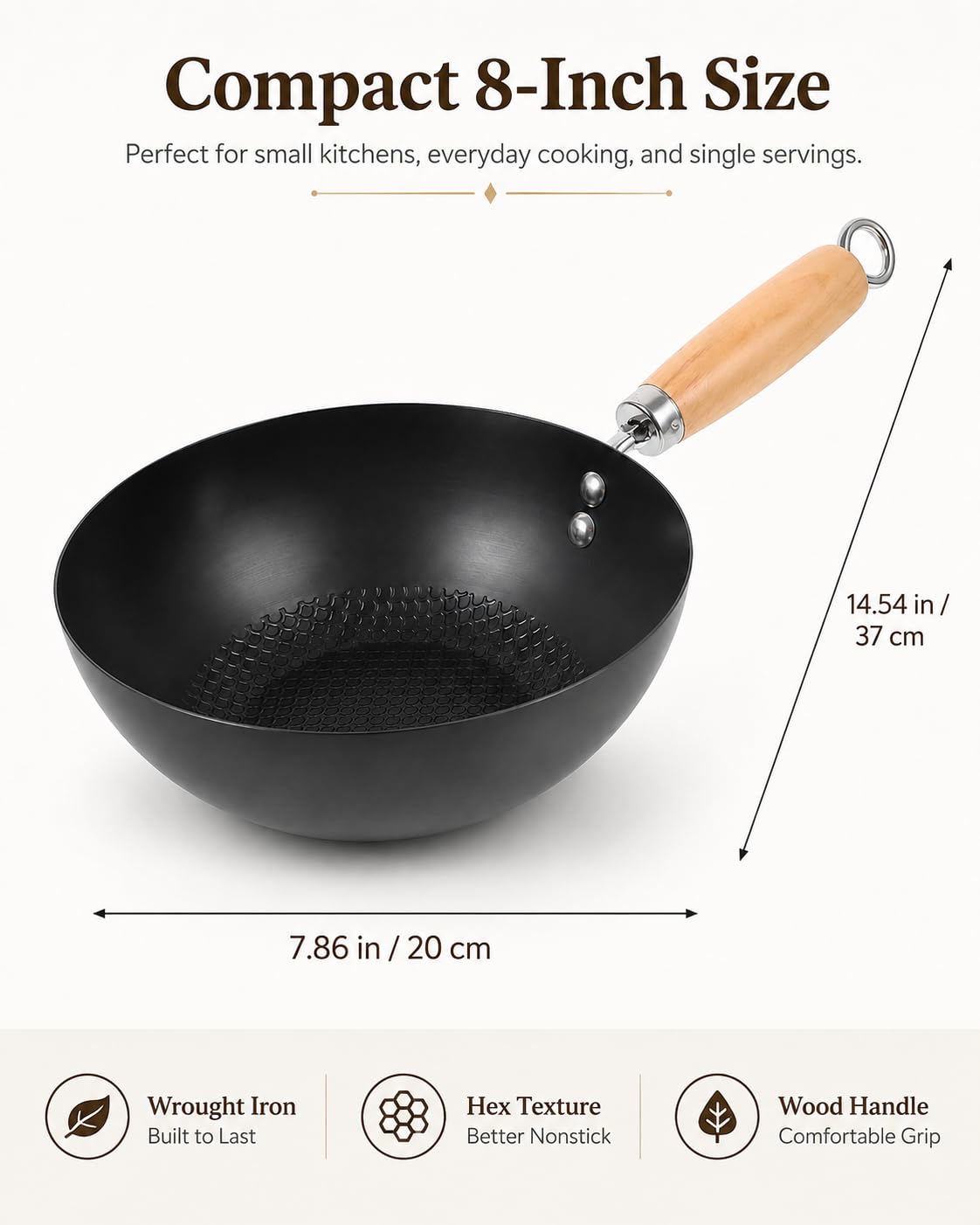 Cabilock Mini padella wok in ferro battuto, 20 cm, piccola padella wok antiaderente per fornello a gas giapponese padella tradizionale per friggere piano cottura a gas a induzione