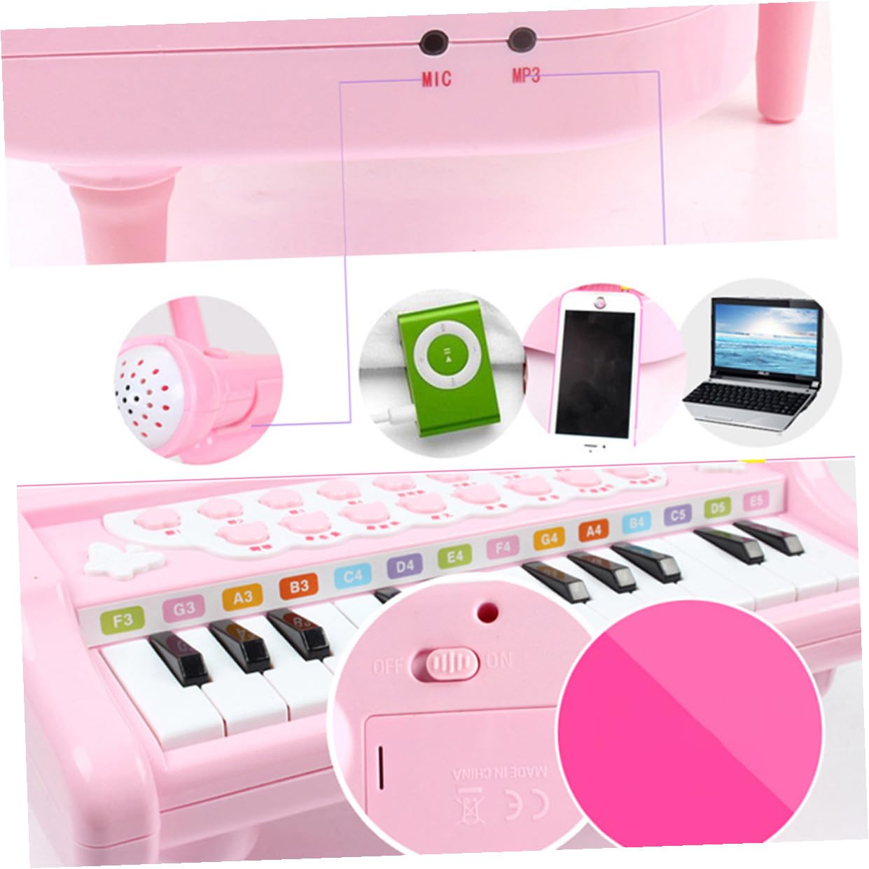 ifundom Pianoforte Elettronico per Ragazzo Ragazza con Microfono Tastiera Portatile in Plastico Giocattolo Educativo Musicale per Apprendimento Precoce e Divertimento