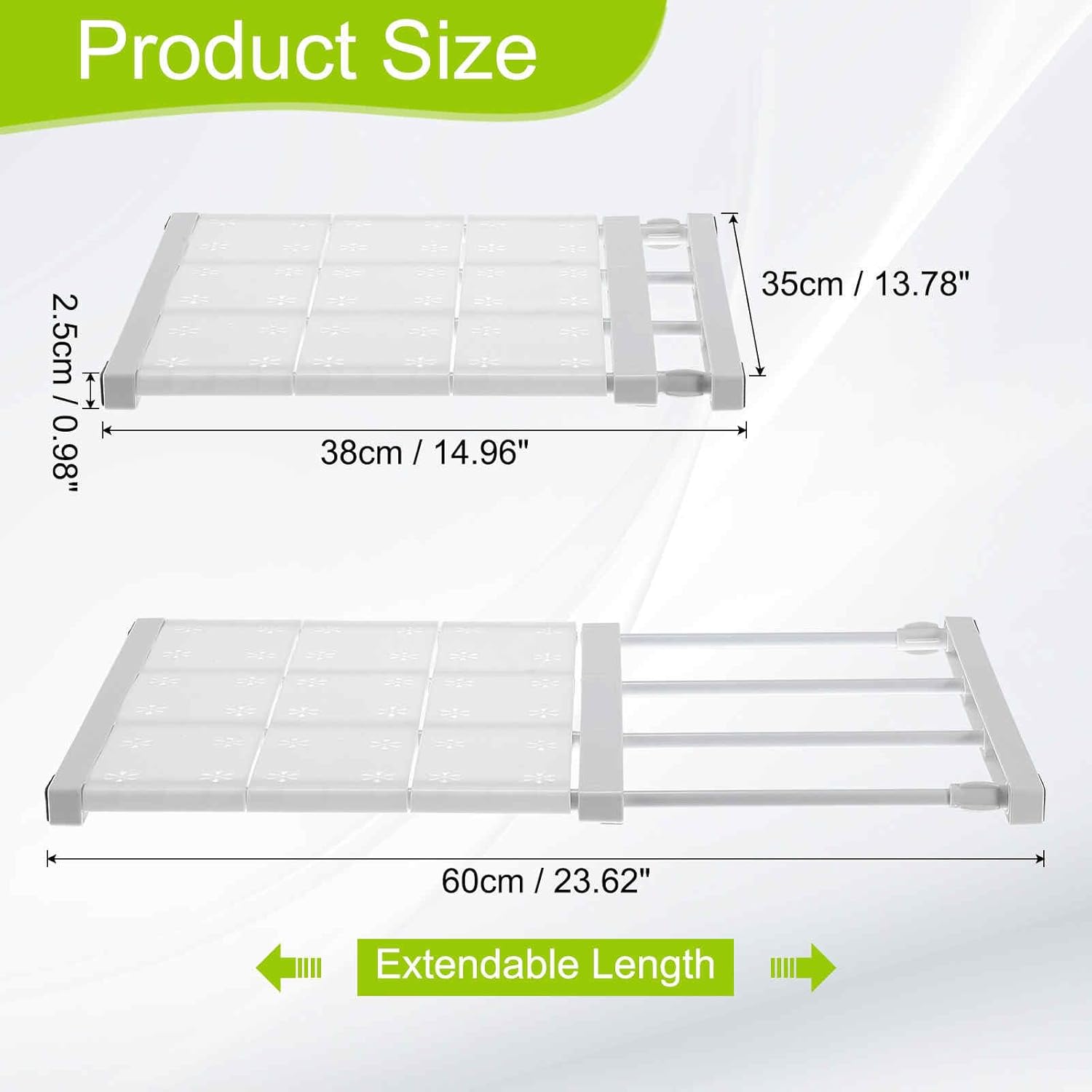 HARFINGTON Expandable Closet Tension Shelf 14.96" to 23.62" Adjustable Closet Organizer 2.5" x 13.78" Flower Pattern Storage Rack for Wardrobe Cupboard Kitchen Bedroom