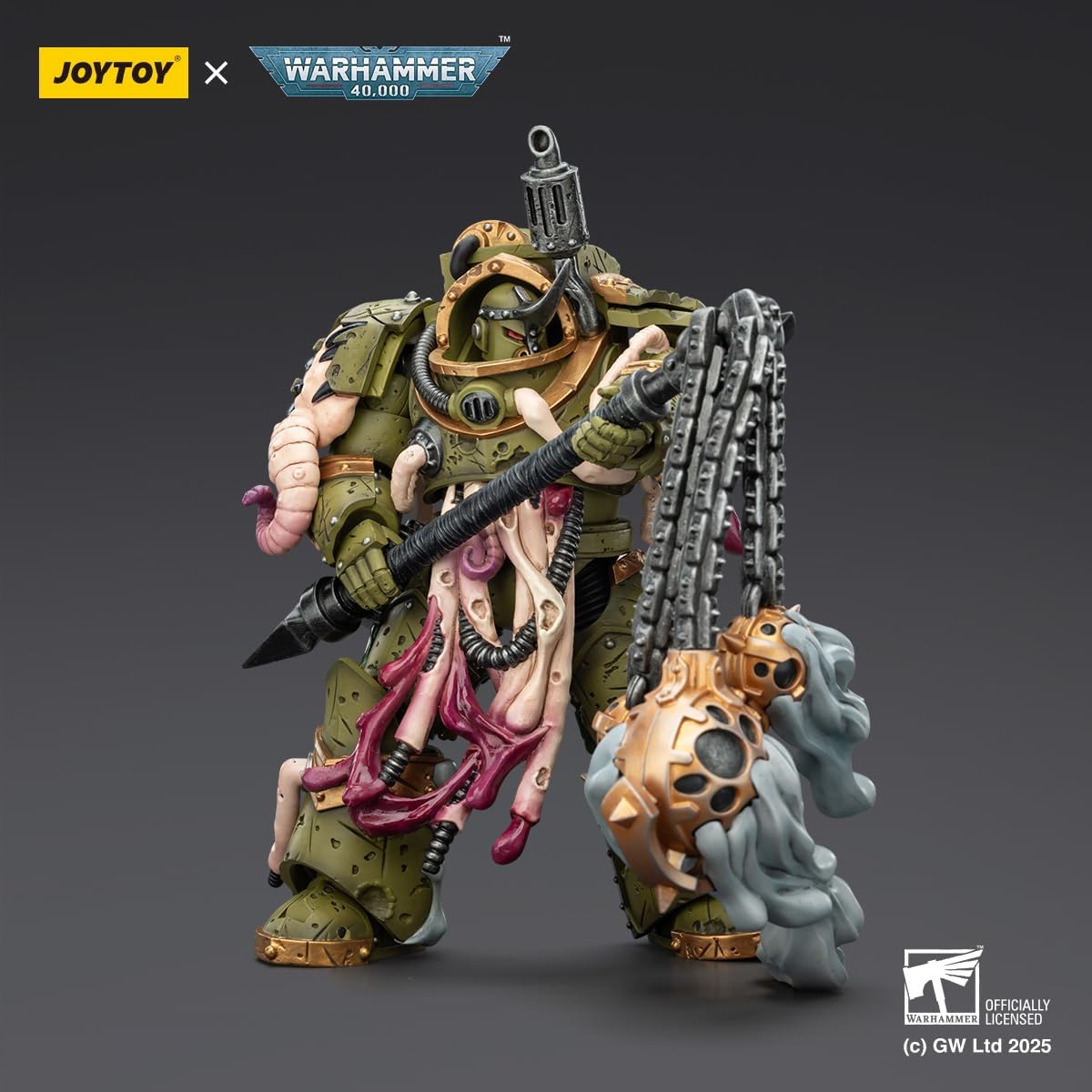 JOYTOY Warhammer 40K 1/18 Action Figures Death Guard Blightlord Terminator 2 with Flail of Corruption Model Collection Death Guard