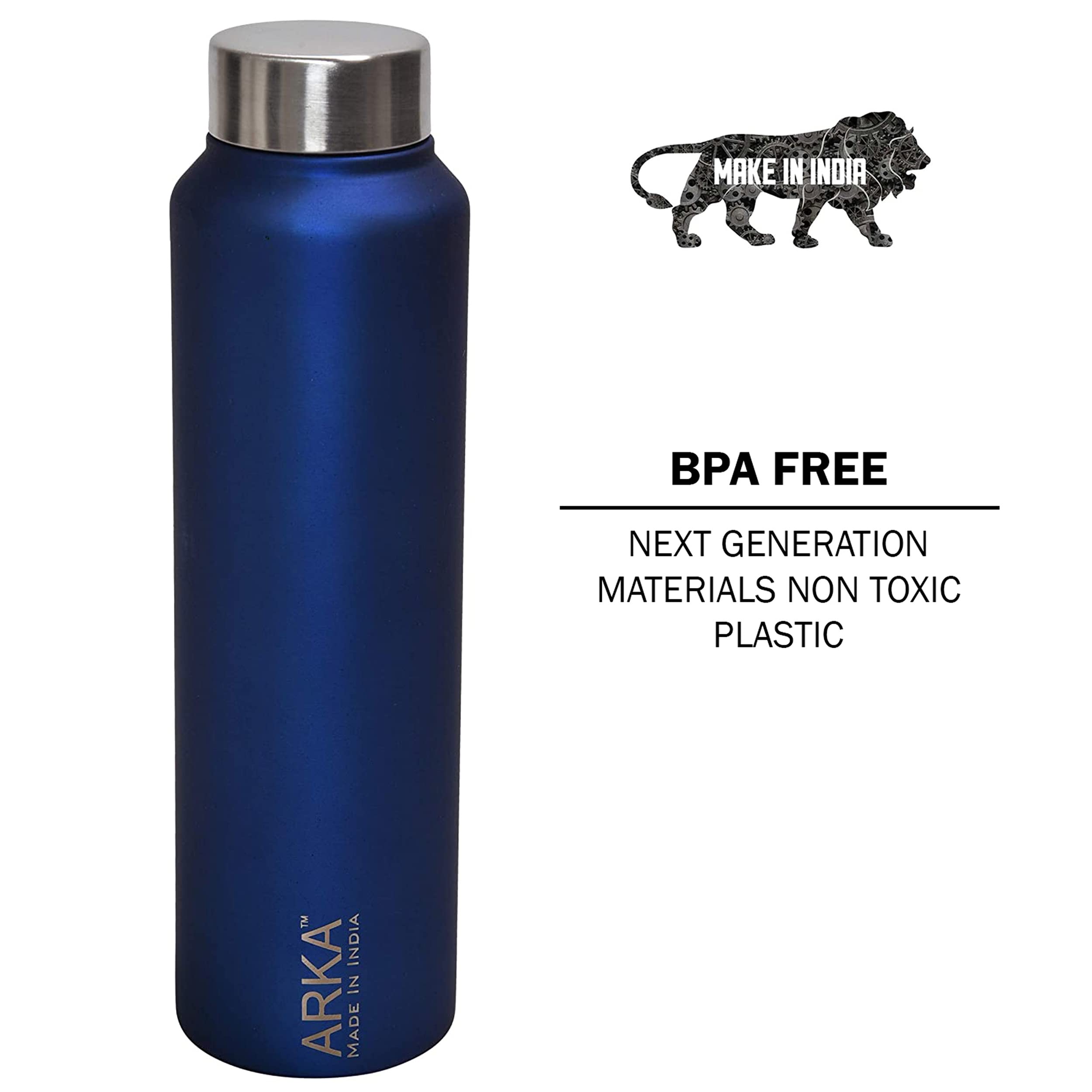 Arka Stainless Steel Chromo Water Bottle, 2-Piece, 1 Liter Each,Matt Blue Ideal to Store All Beverages 4