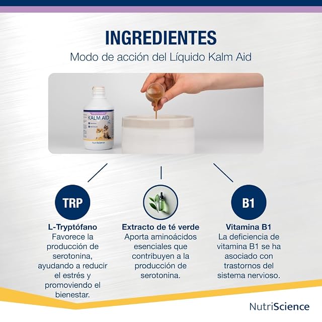 Foto 8 de 8 de NutriScience KalmAid - Complemento calmante líquido, 250 ml, para perros y gatos
