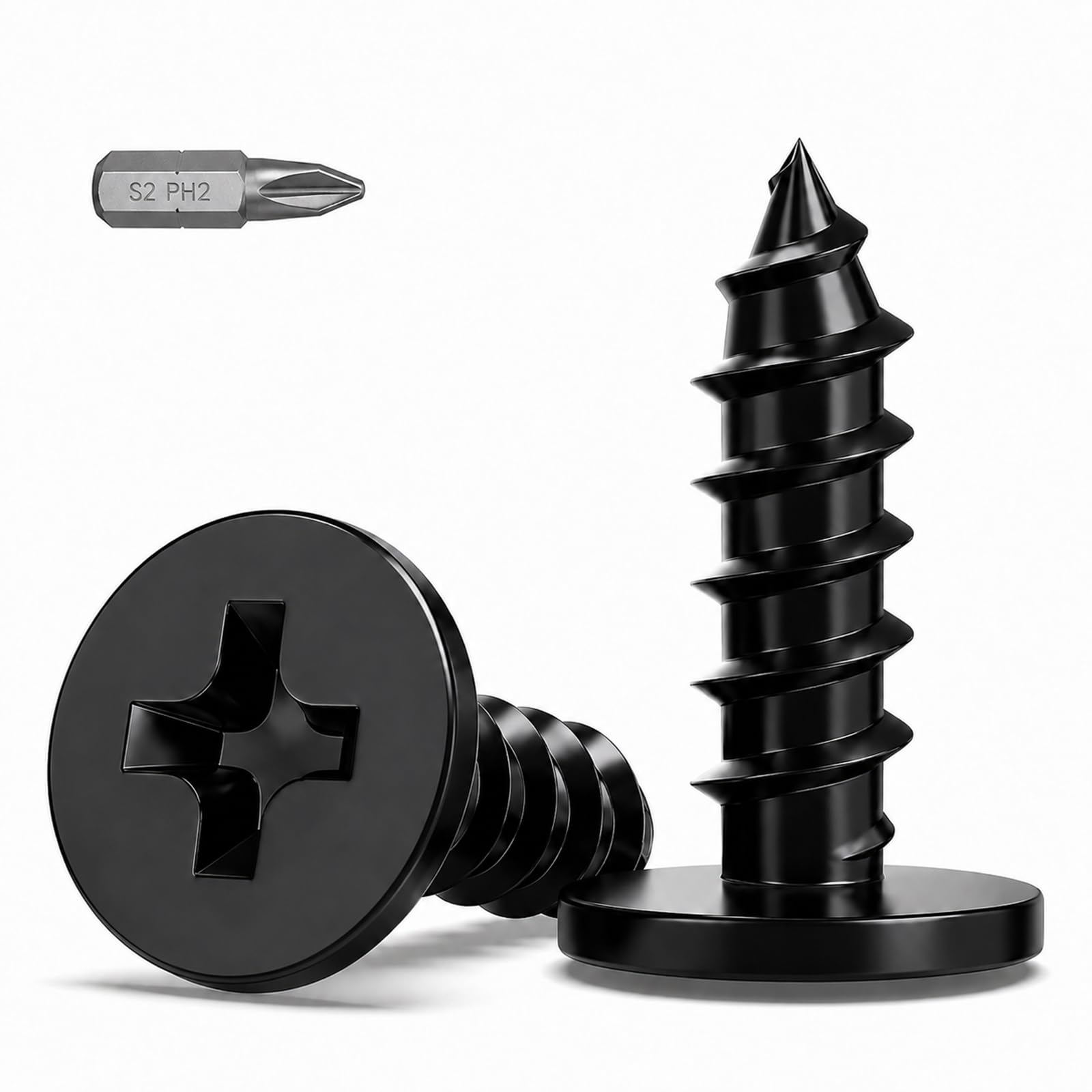 100Pcs Black Self Tapping Screws, M3 x 10mm Phillips Flat Head Wood Screws