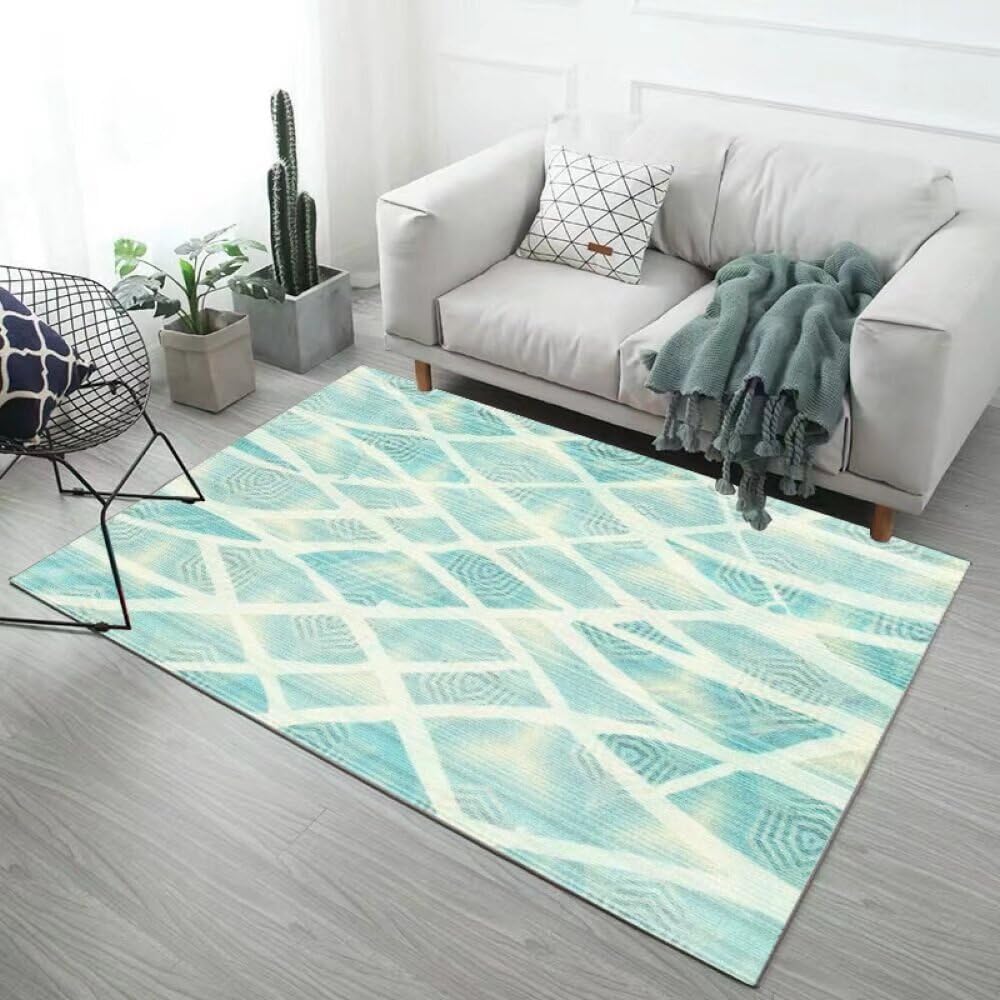 Tapis de salon bleu 80x160cm design maille claire pour canapé