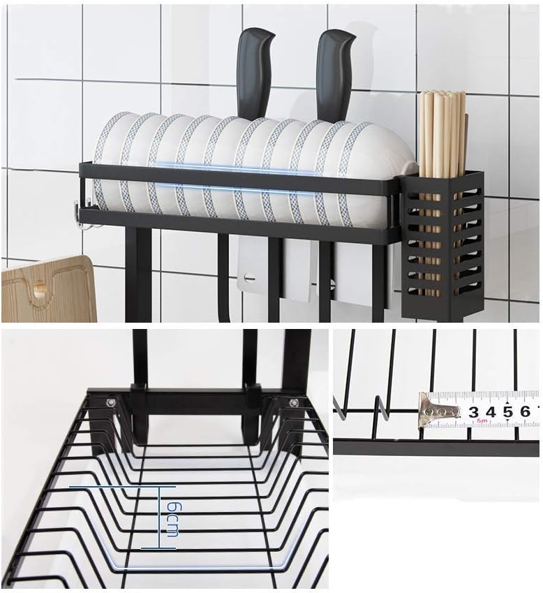 Dish Drying Rack Cutlery Rack Stainless Steel Drain Rack Kitchen Racks Hanging Dishes Dishes Chopsticks Holder Storage Rack Dish Rack Black Cutlery Drying Rack (Size:A6)
