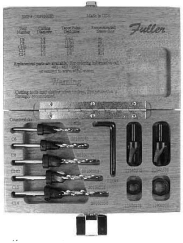 WL Fuller Set #9 C'SINK HX WOOD CASE BLK - 5pcs Countersinks - Taper Point - Hex Shank - 82 Angle - USA Made
