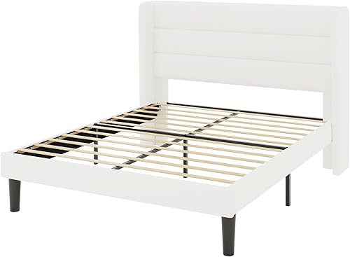 Miniatura 9 de Allewie Base de cama de plataforma de tamaño matrimonial con cabecera tapizada de terciopelo, no necesita somier, espacio de almacenamiento debajo