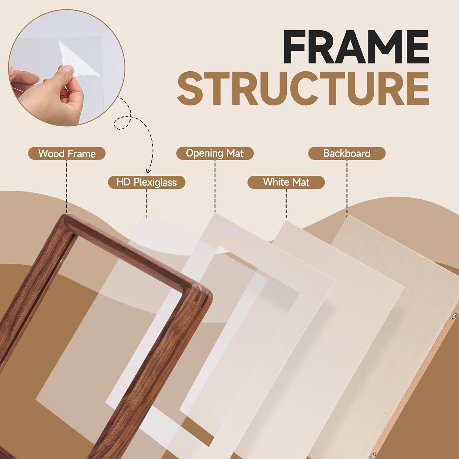 Solid Walnut Picture Frame 6x8 8x10, Large Solid Wood Tabletop Photo Frame with Decorative Joinery Corners (Walnut, For 6x8 / 8x10 Photo)