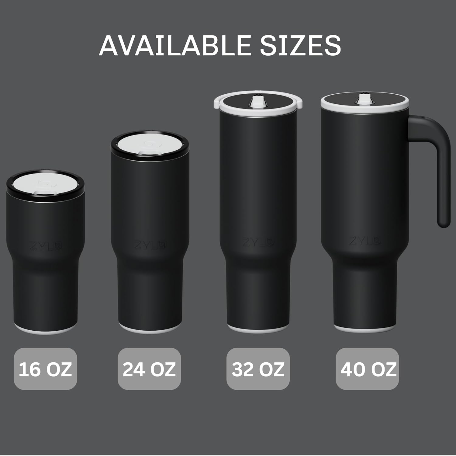 Zylo 24oz Stainless Steel Tumbler Water Bottle - Spill-Proof Screw-On Lid, Insulated, Straw Compatible, BPA-Free - 12hr Hot/24hr Cold, Fits Cup Holders - Jet Black