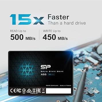 Silicon Power 128GB SSD 3D NAND A55 SLC Cache Performance Boost SATA III 2.5 7mm (0.28) Internal Solid State Drive (SU128GBSS3A55S25AH)