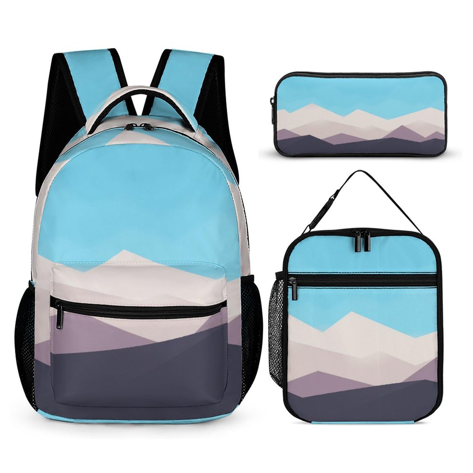 BNSSJAVS Backpack 3Pcs Set, School Bookbag Set with Lunch Box and Pencil Case for Boys Girls Teens - heavenly body, Mountain 5