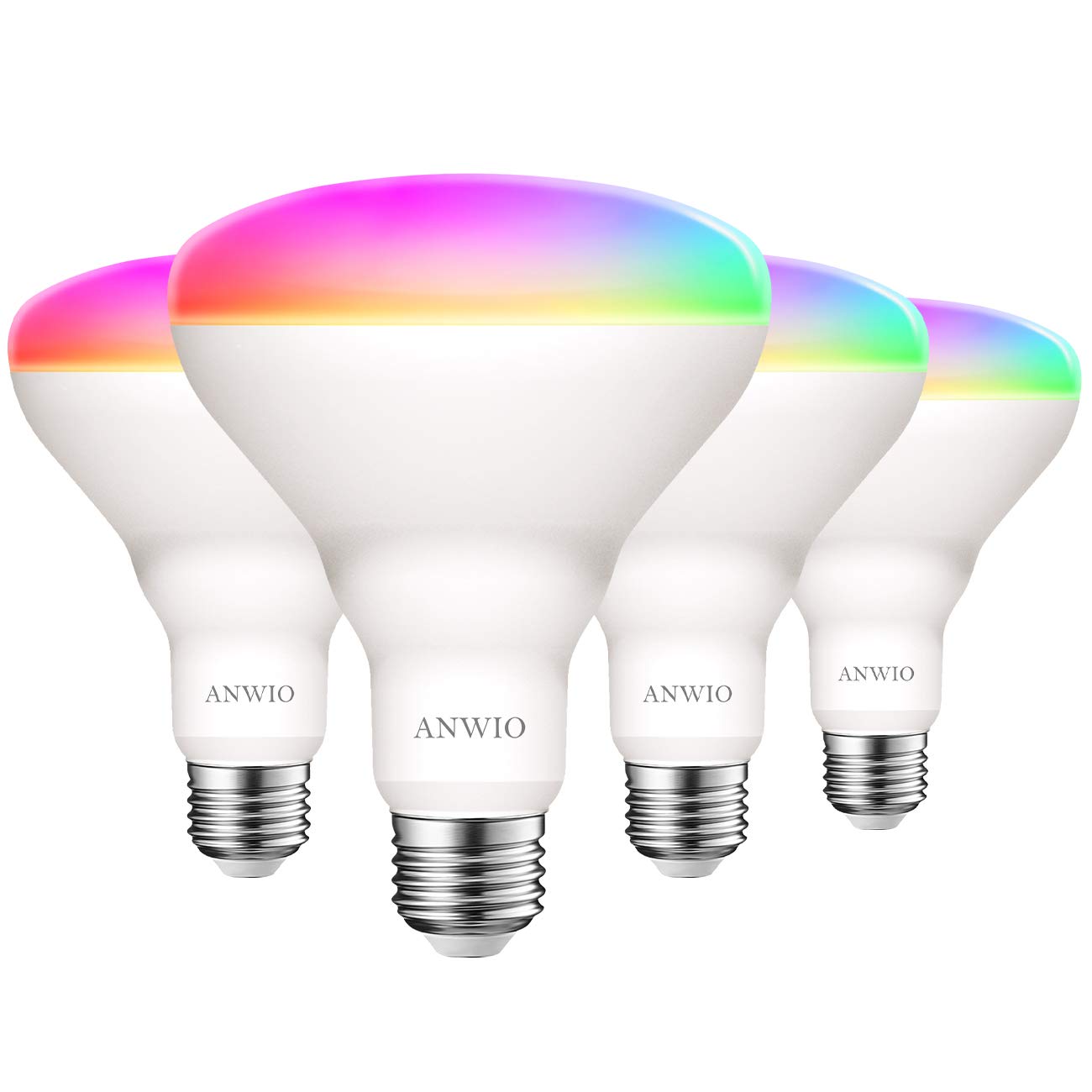 ANWIO Bombilla LED Inteligente RGB E27 WiFi, 9W (Equivalente 60W) 806 Lúmenes, Blanco Cálido 2700K, Compatible con Alexa, Google Home y Smart Life, Sin Concentrador, Pack de 4