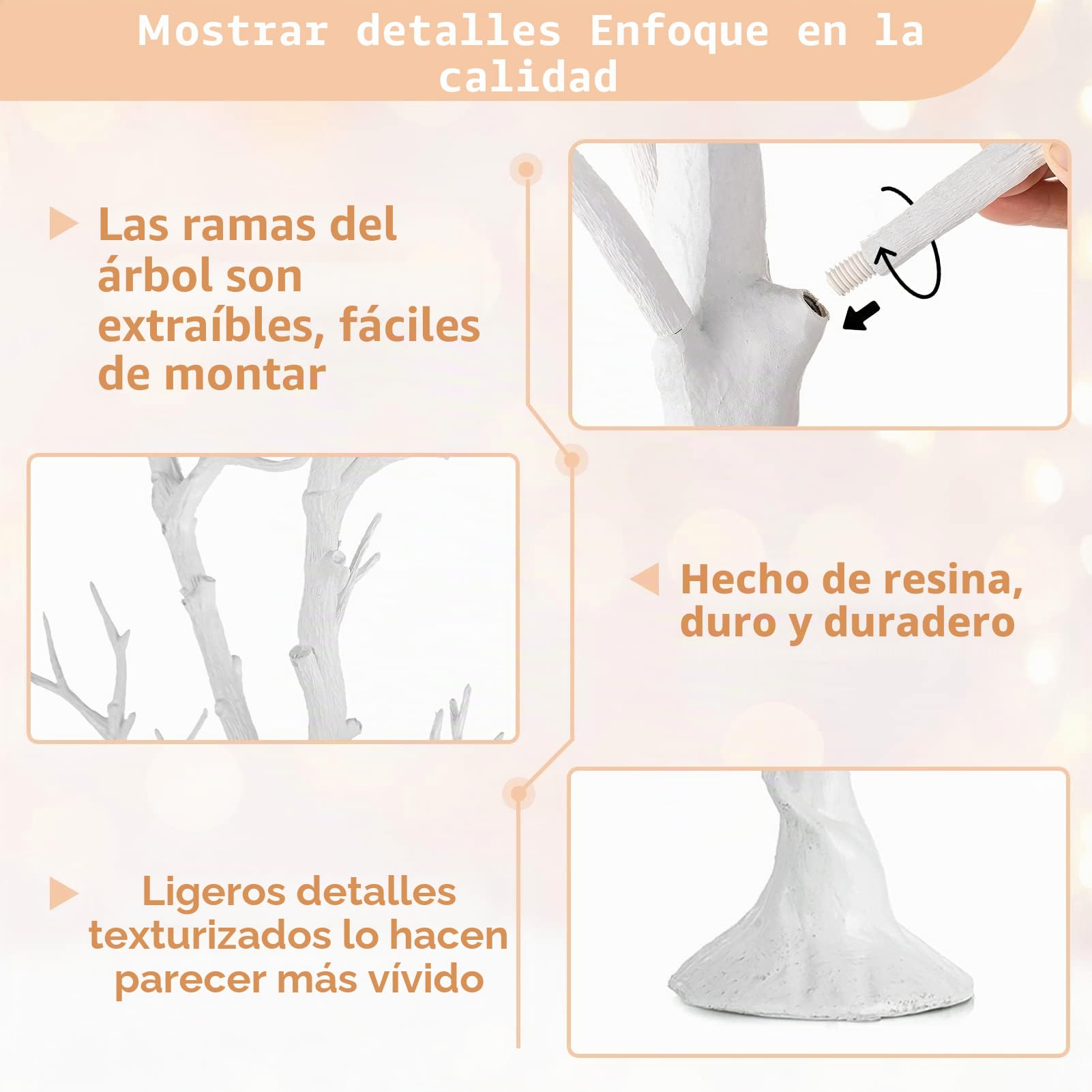 Nuptio Árbol Pascua Artificial Blanco - 105cm Alto Adorno Navidad Exhibición Manzanita Árboles Falsos Decorativos Ramitas Imitación Ramas Interiores para Centros Mesa Boda Fiesta Halloween