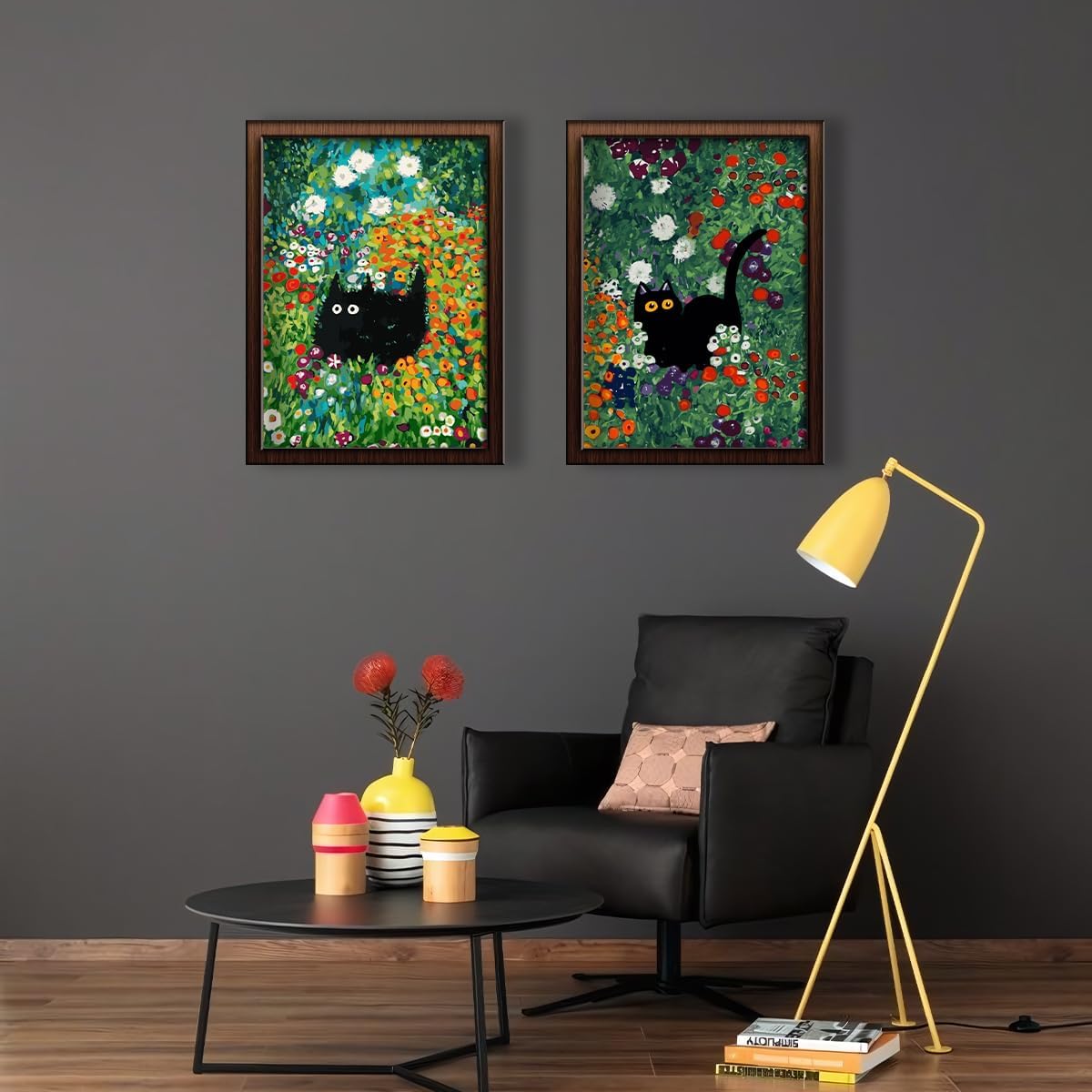 TONGZONGFU 2 Pack Black Cat and Flowers Paint by Numbers Kit for Adults Beginner,Easy Paint by Numbers DIY Acrylic Oil Painting by Number for Adult on Canvas 12x16 in Wall Art (Without Frame)