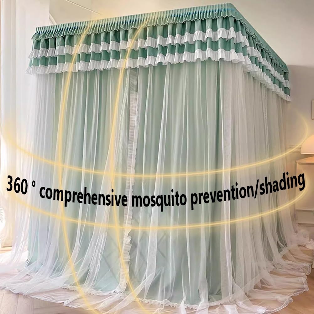 MRKU Mosquitera con Dosel para Cama Doble con Soporte de Metal, Estilo Europeo, romántica Cortina con Borde con Volantes, decoración para Dormitorio