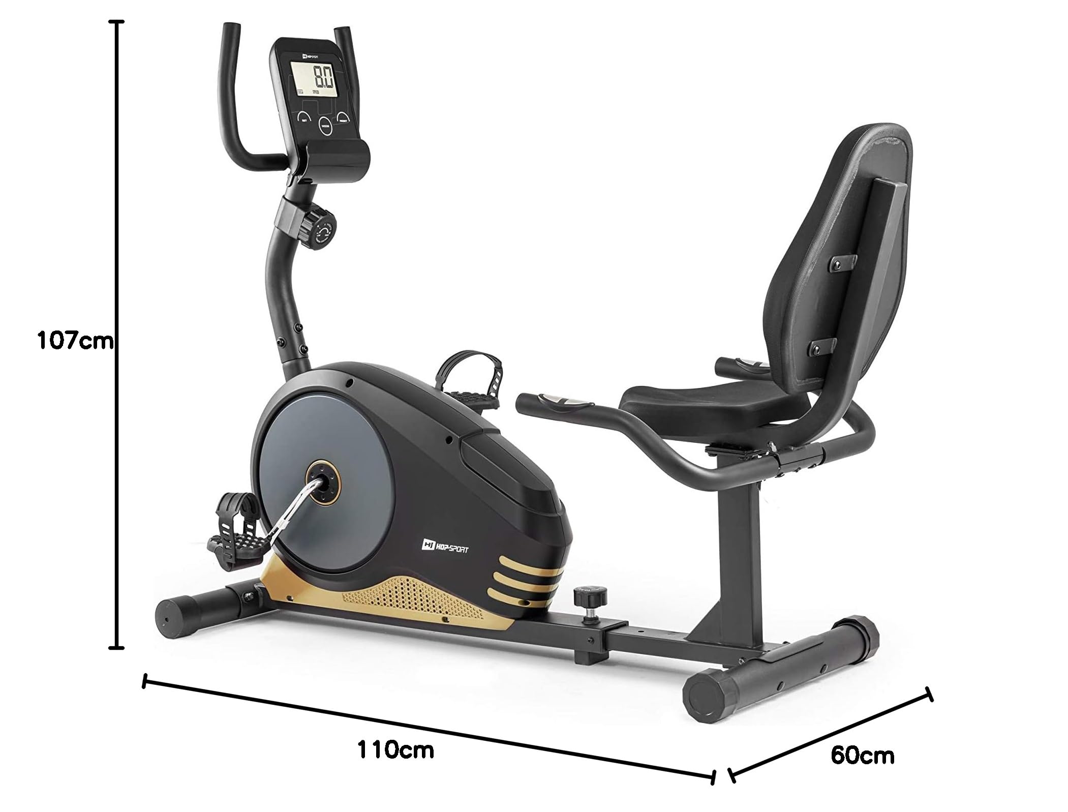 Hop-Sport Root Liegeergometer - Liegeheimtrainer mit Handpulssensoren, 9,5 kg Schwungmasse, 8 Widerstandsstufen - Sitzergometer max. Benutzergewicht 120 kg