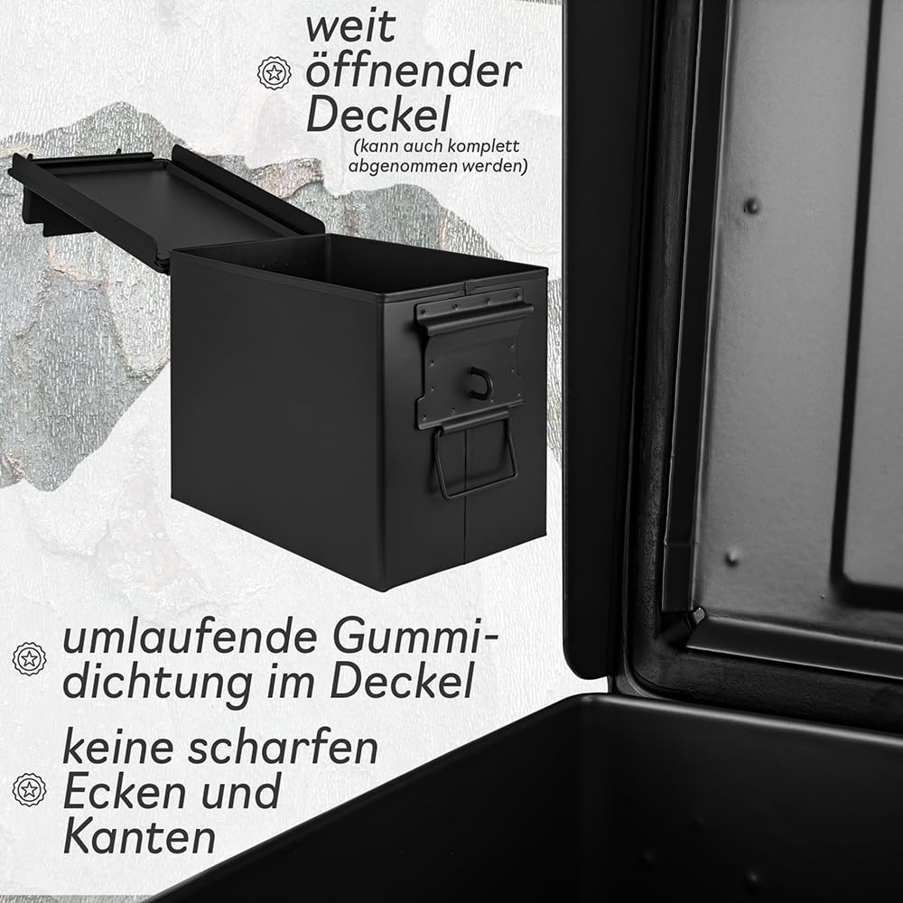 Trucky Munitionsbox mit Schloss 33x19x23 cm Ammo Box Metallkiste Metallbox Munitionskiste Aufbewahrungsbox mit Deckel Army Schwarz Metall