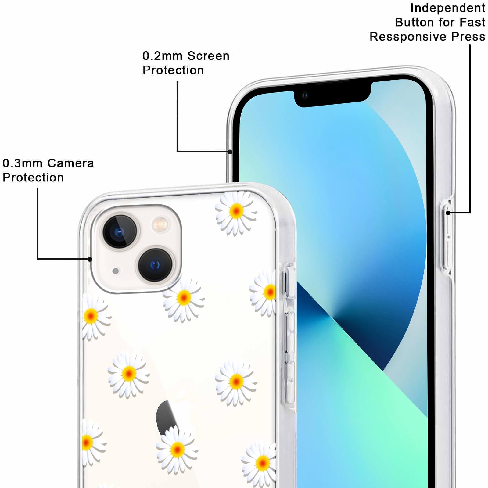 Yoedge 2 × Cover per iPhone 13 Mini 5,4" - Custodia Fiori Fiore per Telefono in Trasparente con Aesthetic Motivi Design, Custodie per Cellulare in Silicone per iPhone 13 Mini Case Ragazza Donne - Vista 4