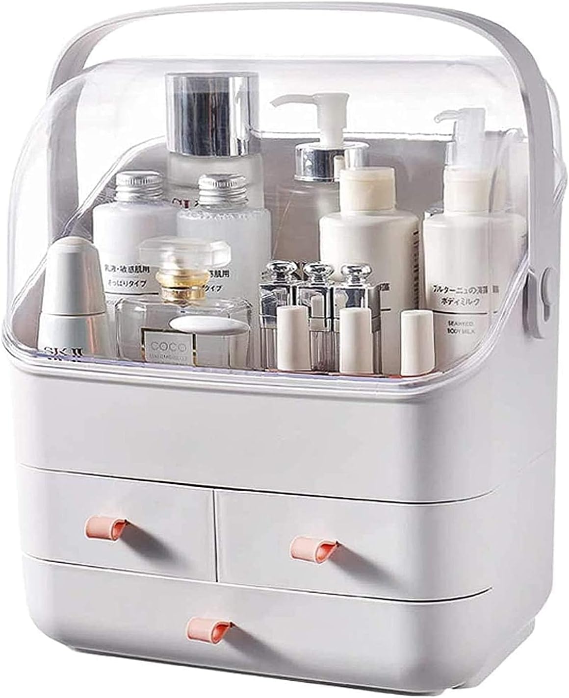 Makeup and Jewelry Organizer Box for Women and Girls - Earring Holder, Cosmetic Display With Lid, Skincare Organizer (White)