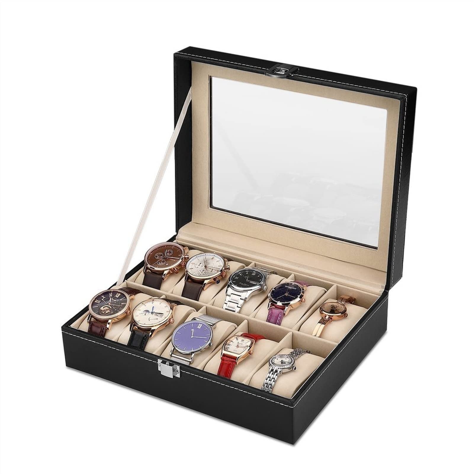 ANVLOJRIH Watches Box Multifunctional Watch Box 10 Slot Display Box Watch Organizer with Pu Leather Watch Box Jewelry Display Box Watch Box