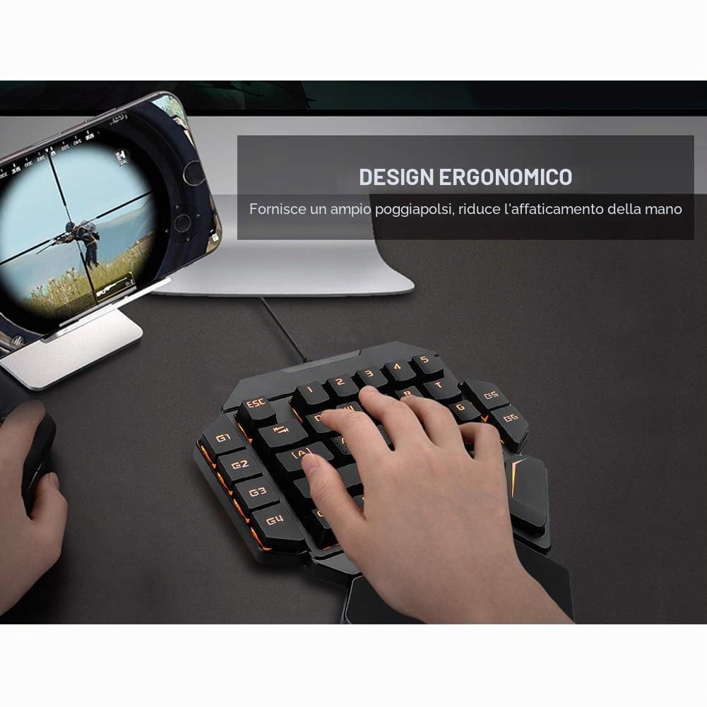 Socobeta Tastiera Tastiera da gioco Tastiera meccanica Blacklight portatile a una mano con funzione di definizione macro