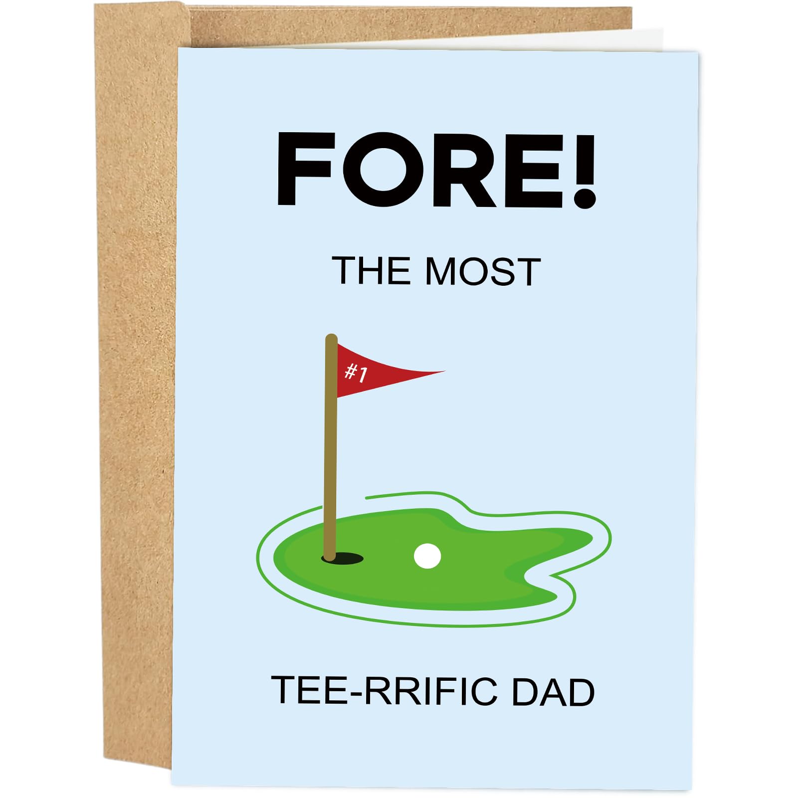 Naixiwen Funny Golf Pun Father's Day Card for Dad, Sports Themed Father's Day Card from Daughter Son, Fore The Most Tee-rrific Dad